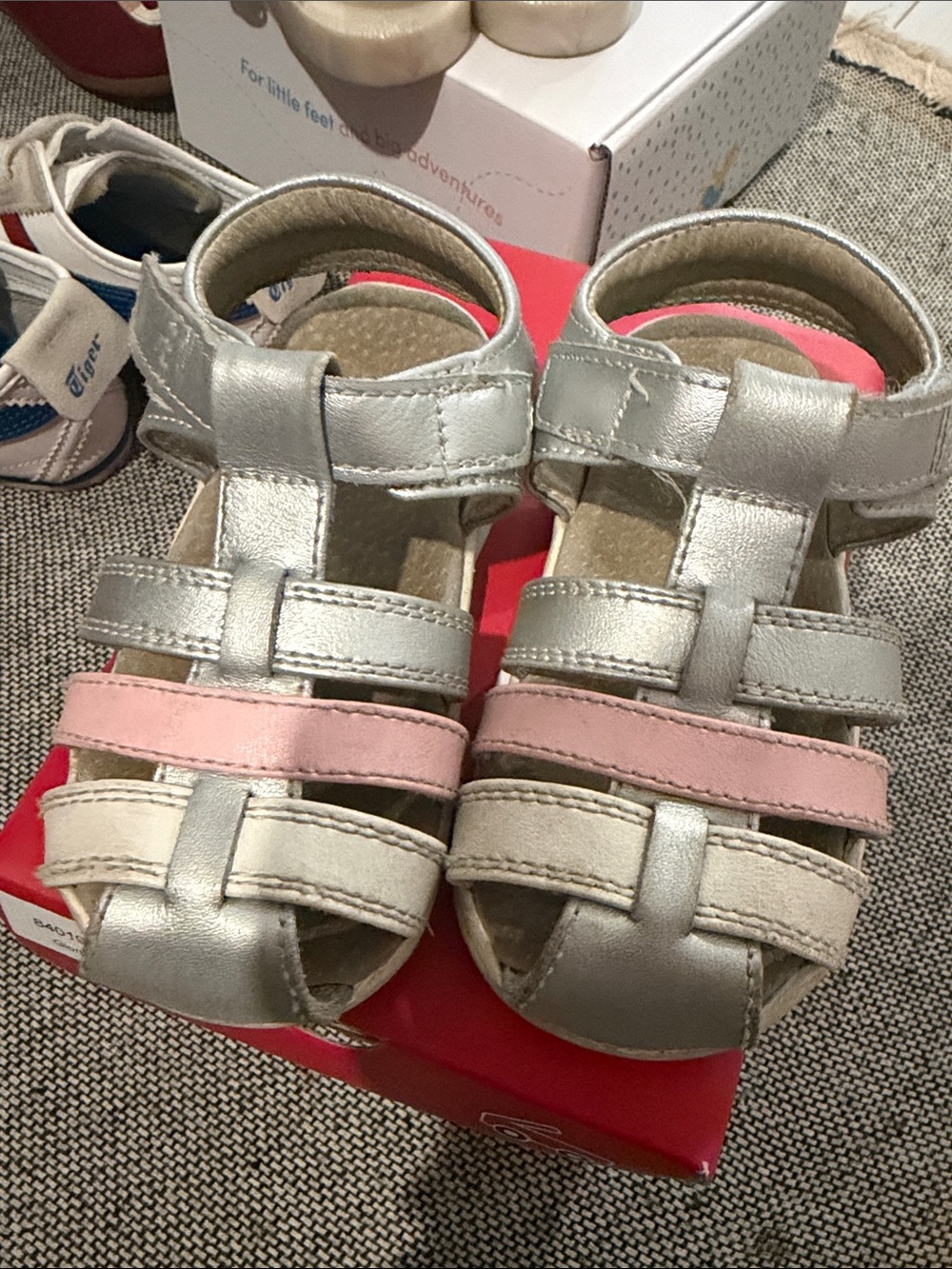 See Kai Run Girls Silver and Pink Strappy Sandals